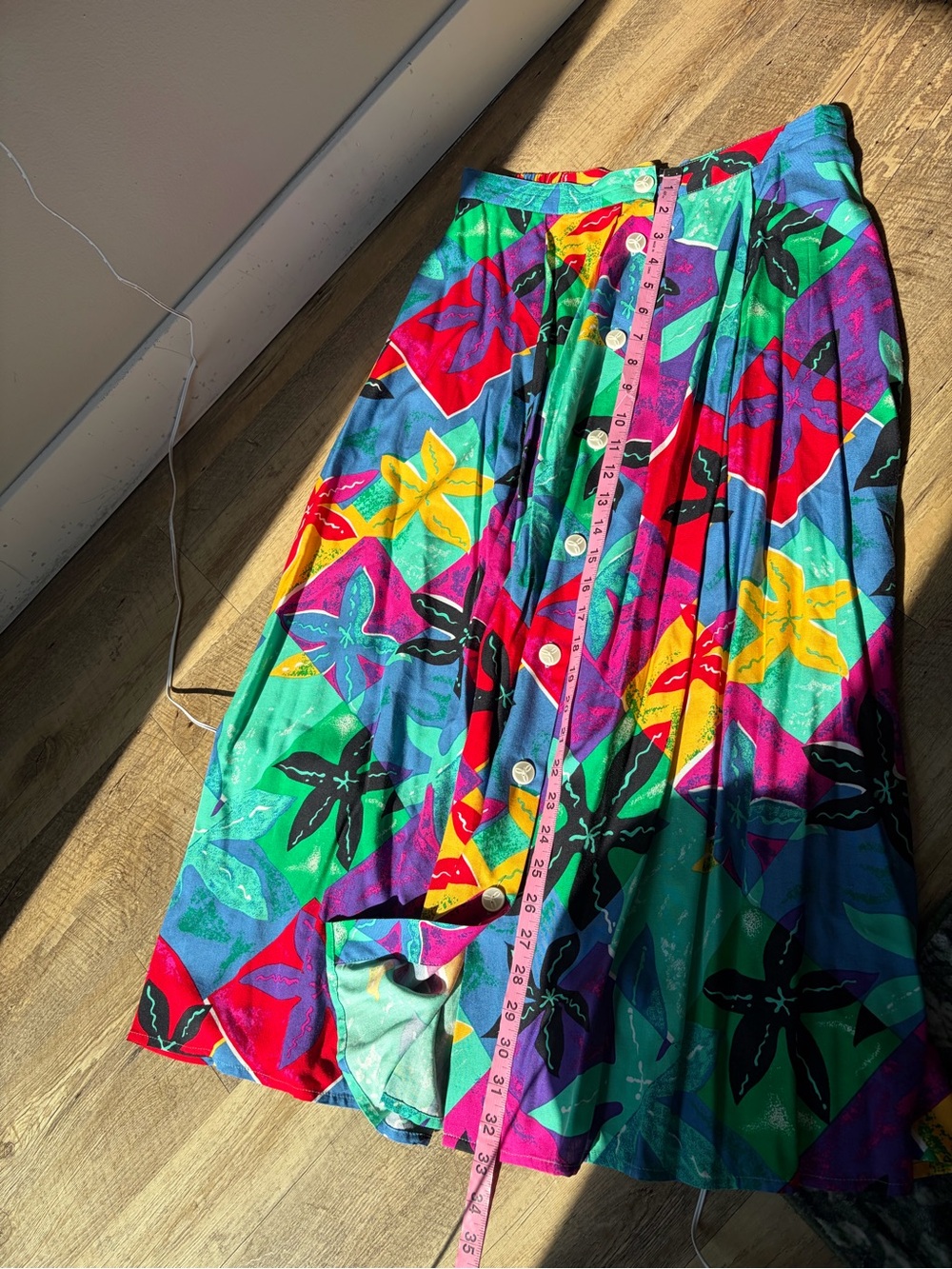Vintage 80s/90s Chaus Colorful Abstract Floral Print Button Front Long Skirt - Picture 6 of 7